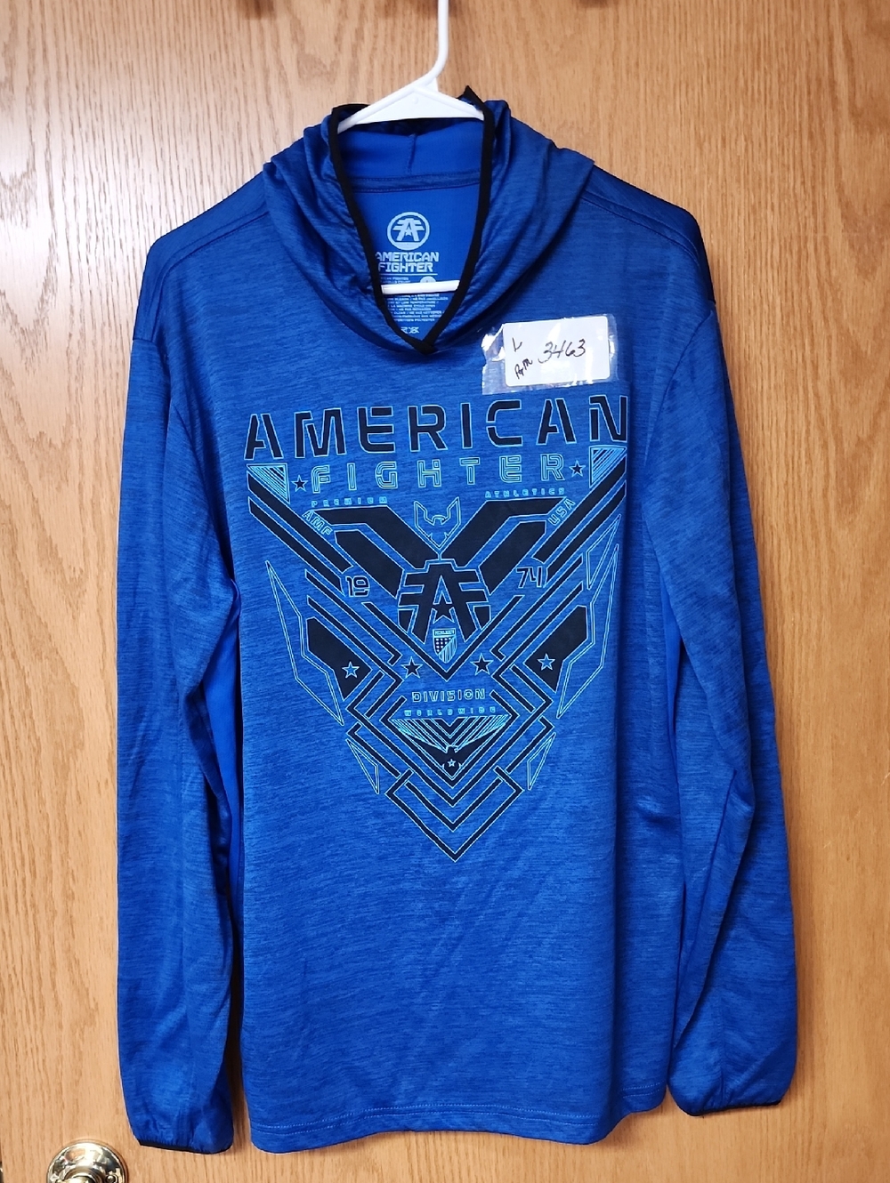 American Fighter Royal Blue Hooded Graphic Long Sleeve shirt mens L number 3463